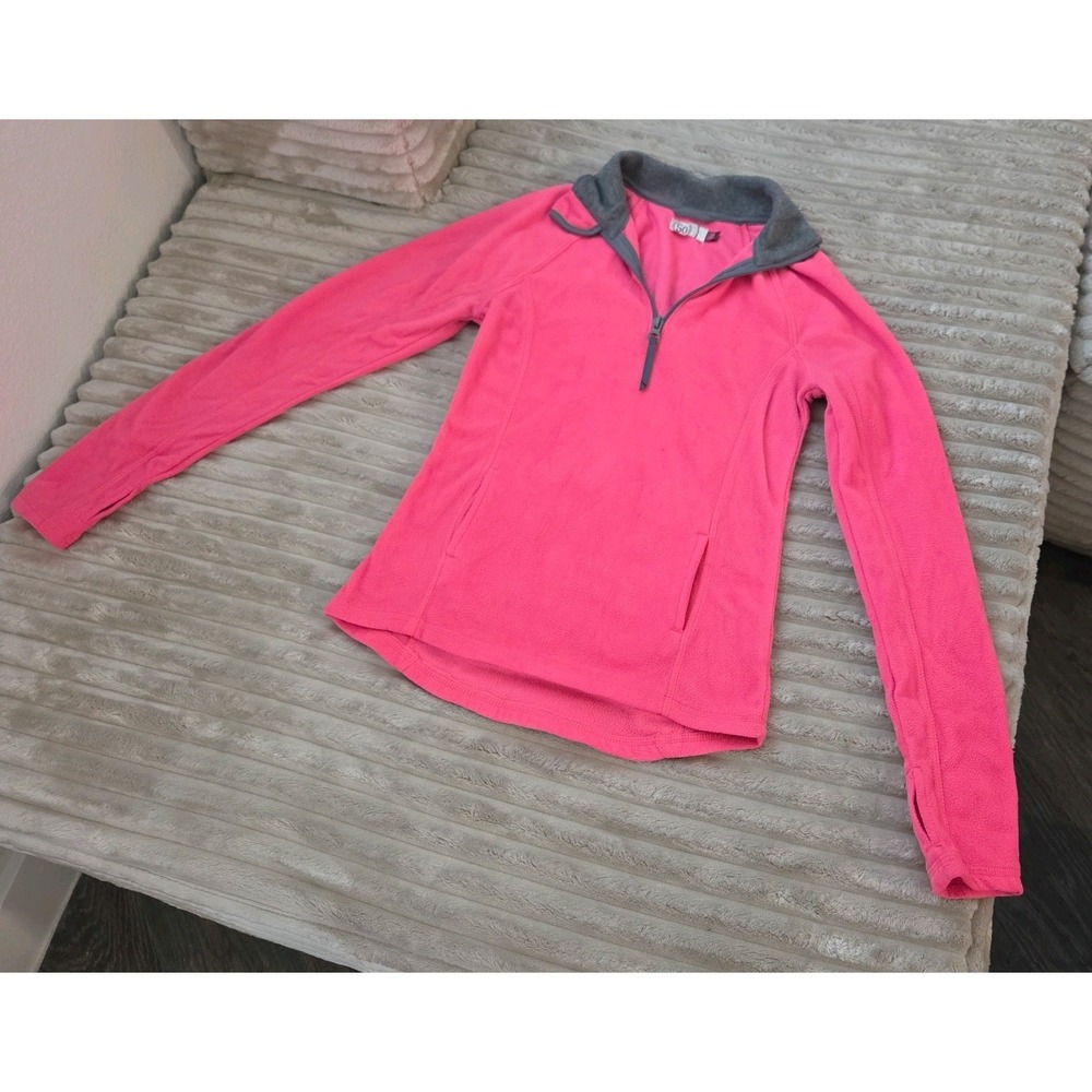 SO Womens Fleece Quarter Zip Pullover Sweatshirt Pink Gray Thumbholes Size XS